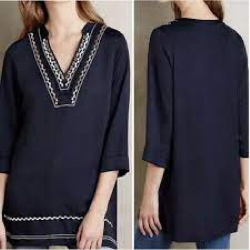 Dolan Black Tunic Top With Gold And Silver Embroidery.